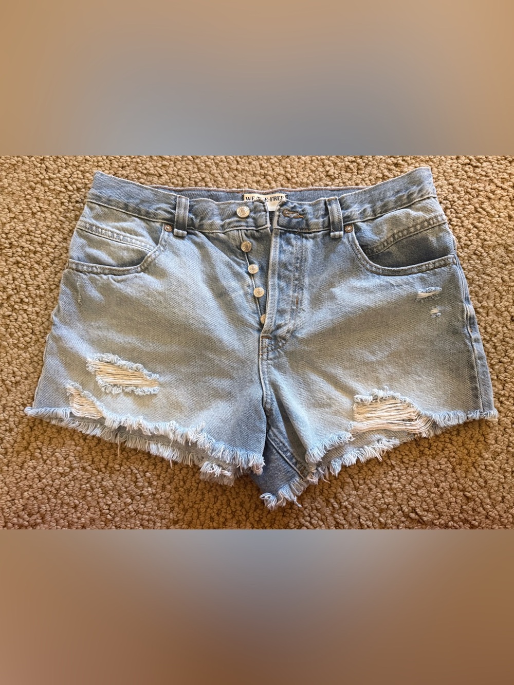 Free People NOW OR NEVER Light Blue Distressed Denim Shorts